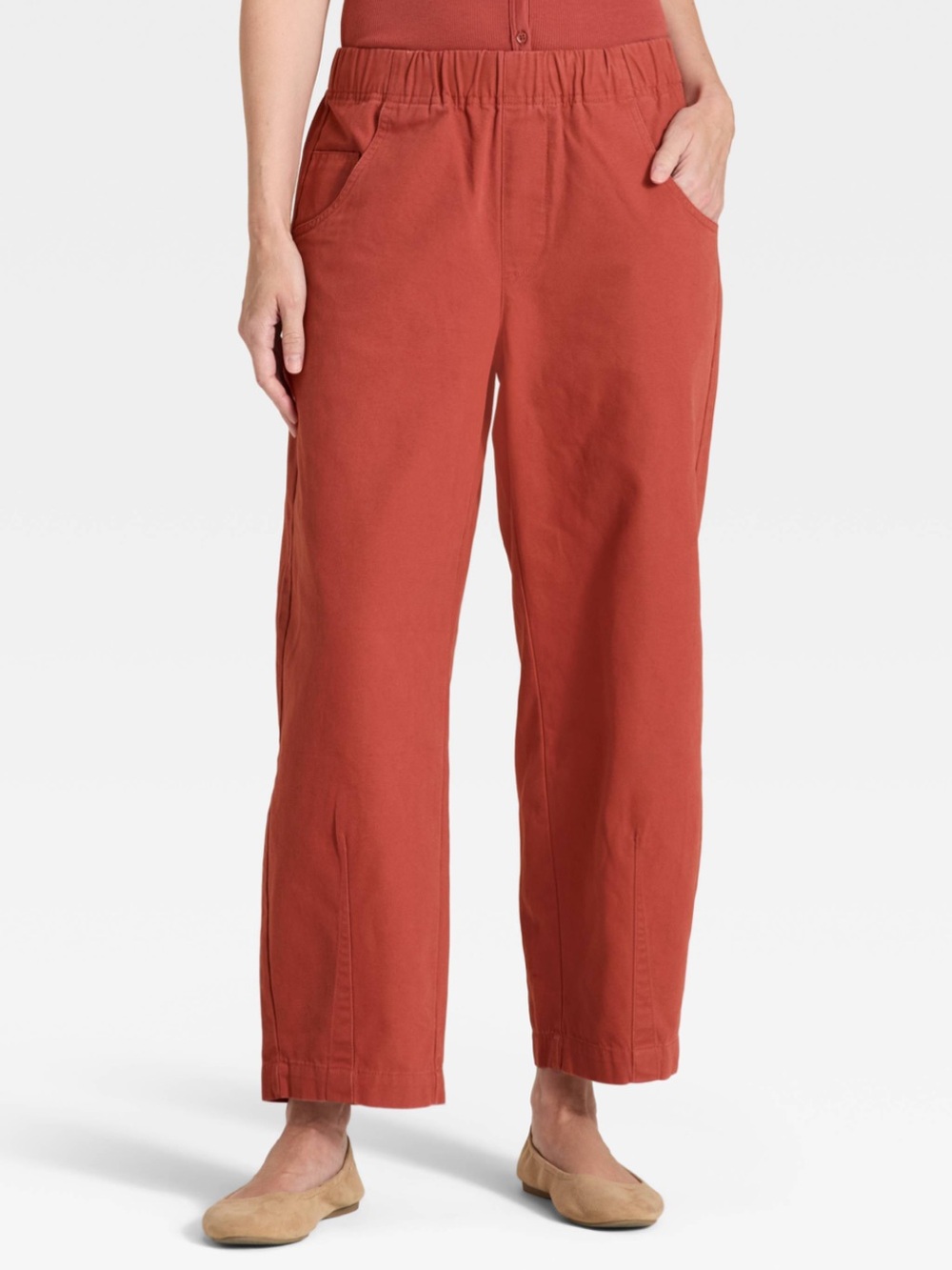 Universal Thread 100% Cotton Elastic-Waist Pull on Barrel Pants in Rust M Fall